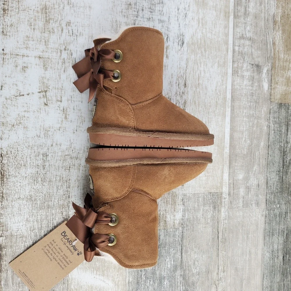 Bearpaw Milly Kids Snow Boots Sz 7 Brown Lined Suede Pull On Round Toe Classic
